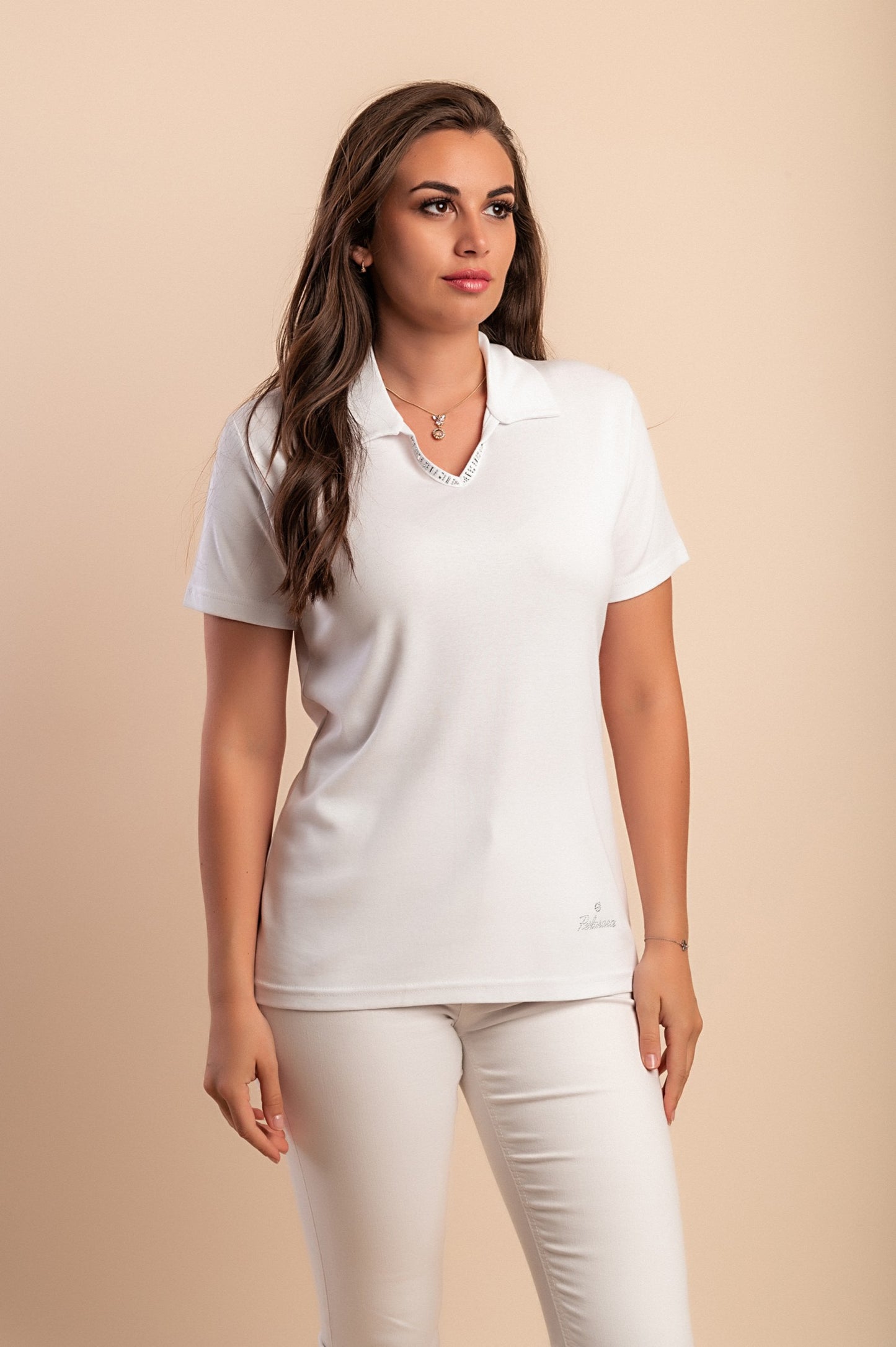 T-shirt in cotone con colletto, viola