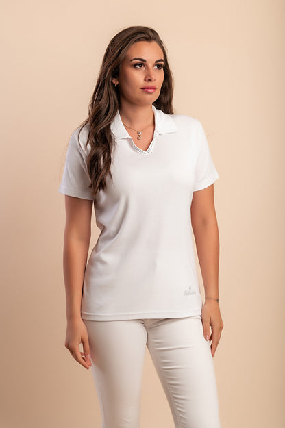 T-shirt in cotone con colletto, viola