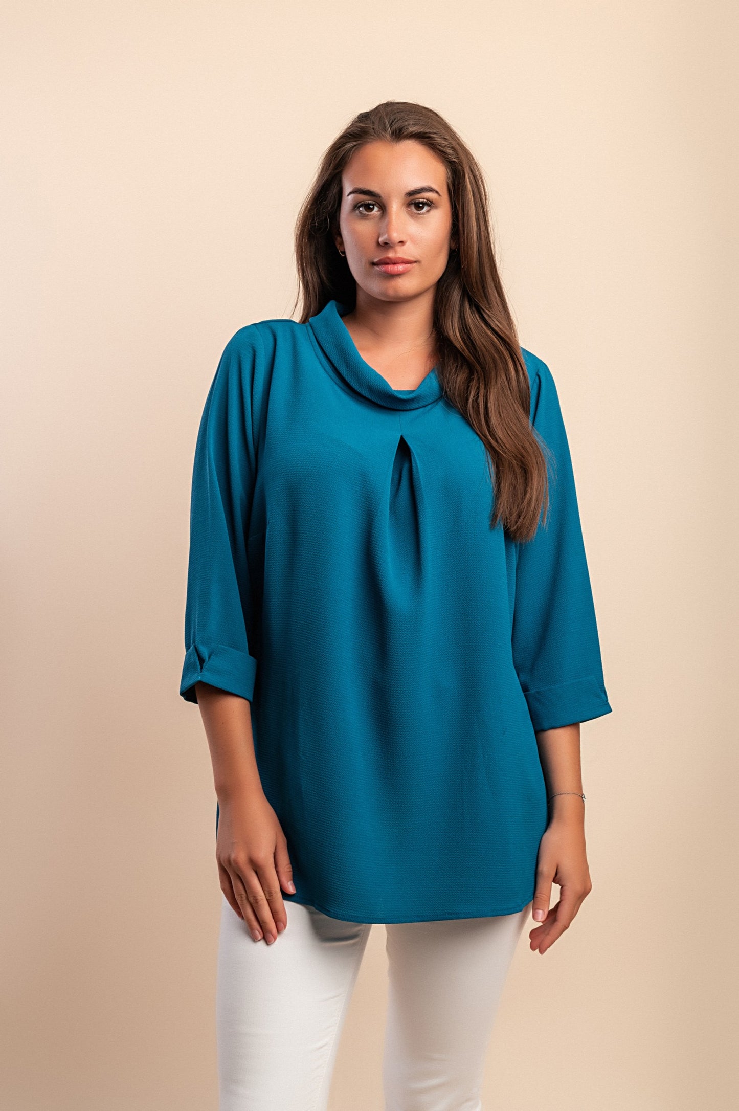 Blusa con maniche 3/4, petrolio