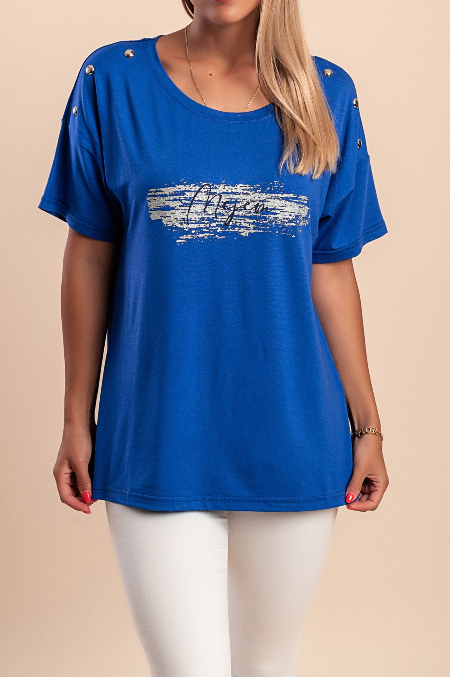 T-shirt con rivetti decorativi, blu reale