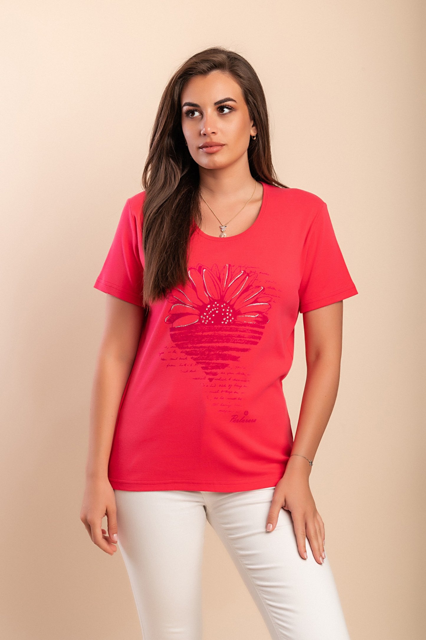 T-shirt in cotone con stampa, turchese