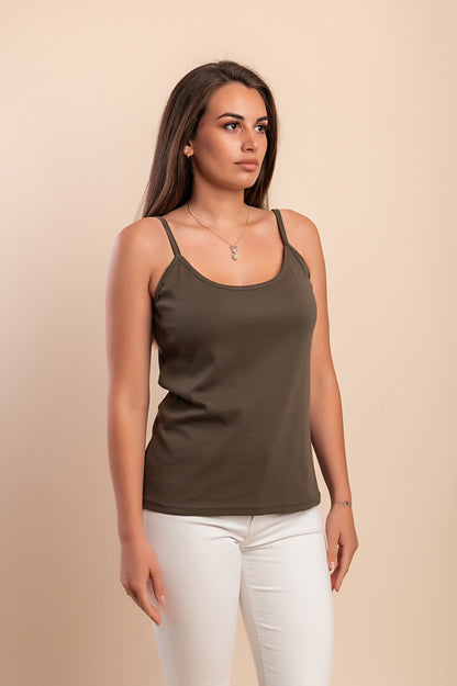 Top in cotone con spalline sottili, beige