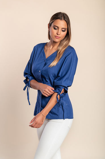 Camicetta con maniche a 3/4, blu