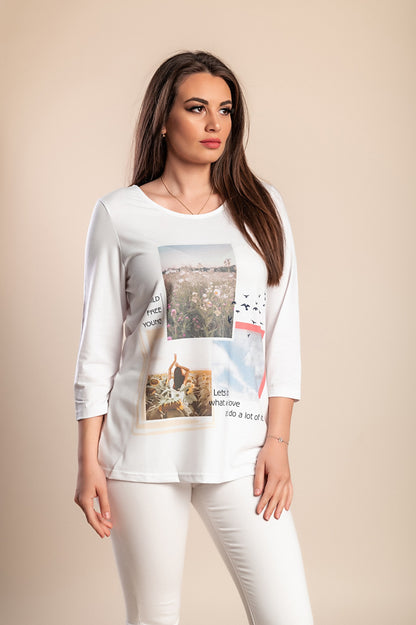 Top stampato taglie forti, bianco