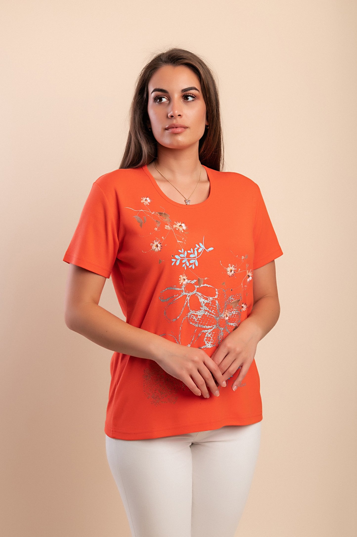 T-shirt in cotone con stampa, arancione