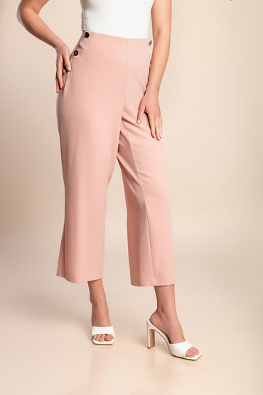 Pantaloni abbottonati taglie forti, rosa antico