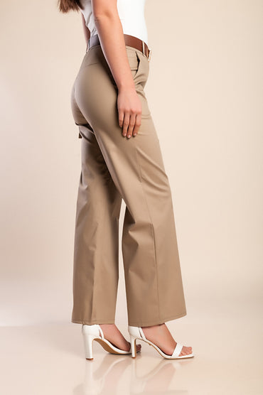 Pantaloni lunghi eleganti con cintura, beige