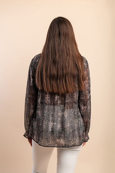 Camicia trasparente taglie forti con stampa, marrone