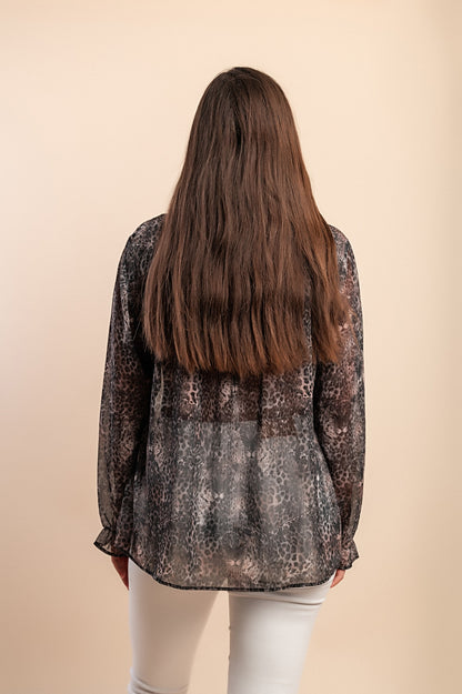 Camicia trasparente taglie forti con stampa, marrone