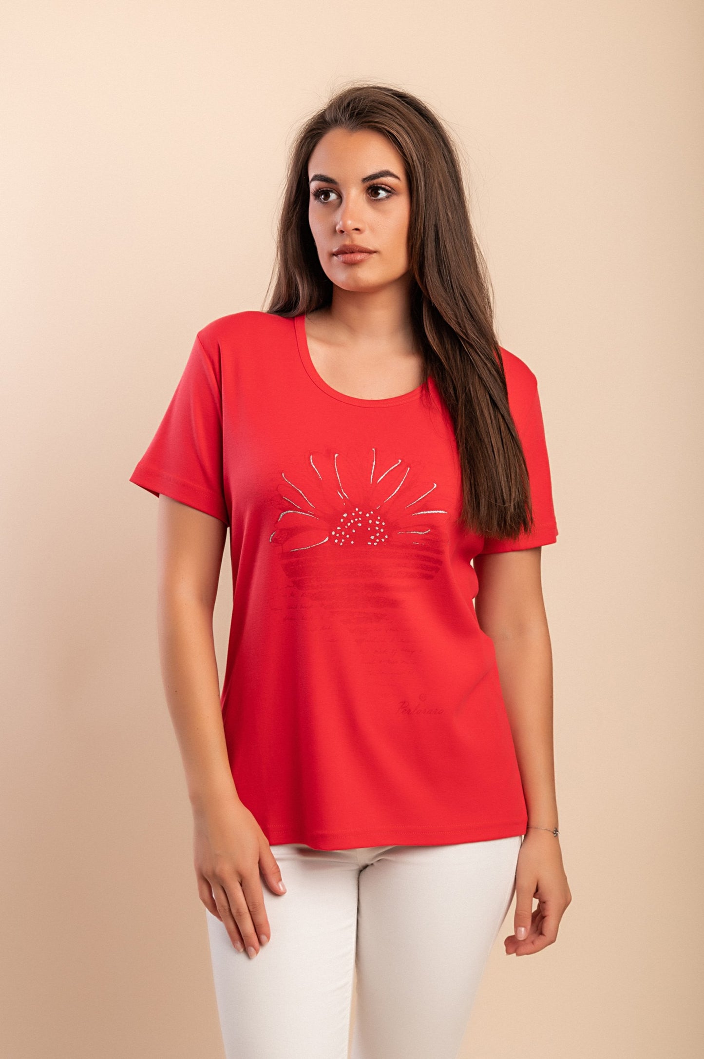 T-shirt in cotone con stampa, turchese
