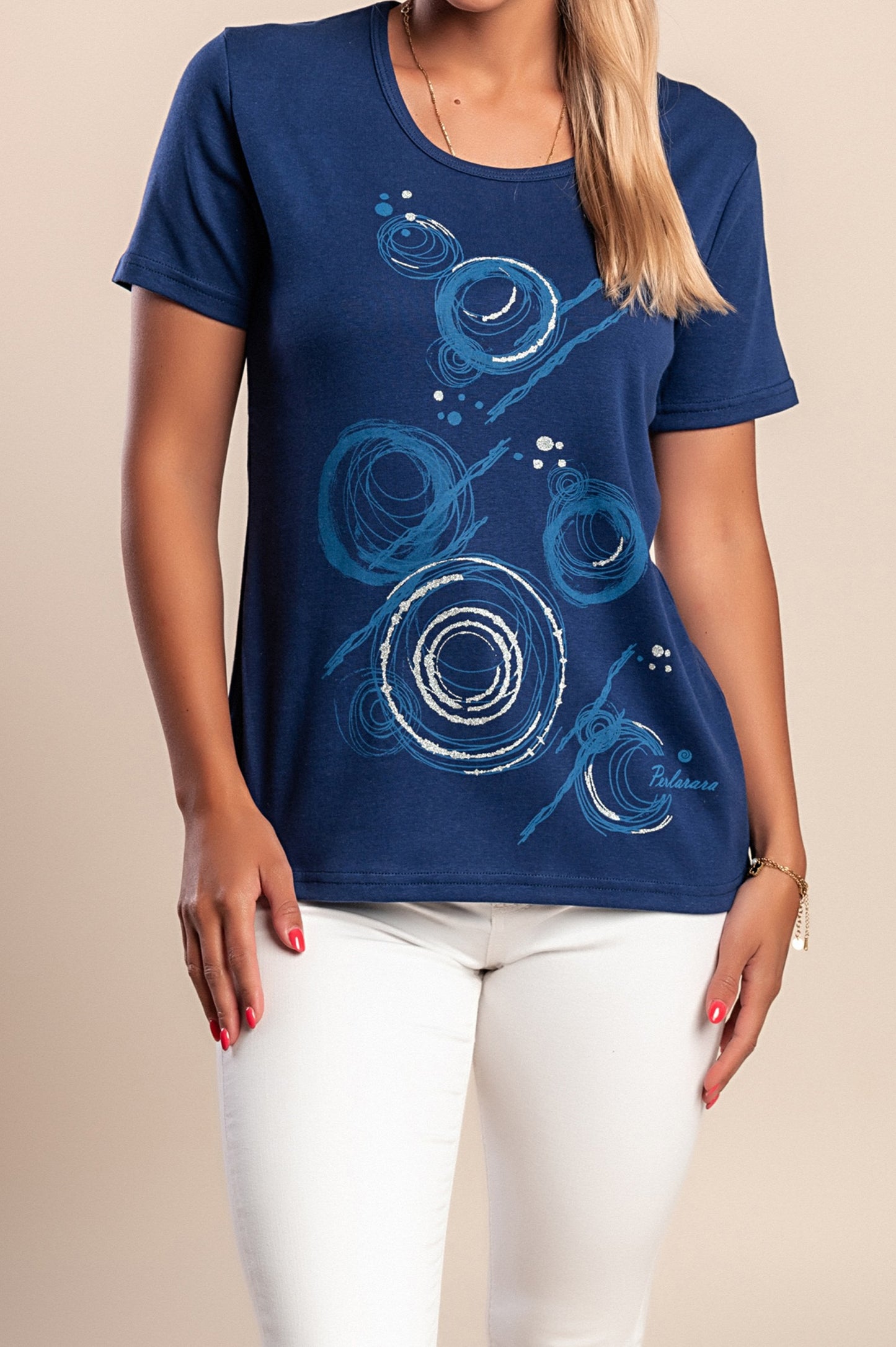 T-shirt in cotone con stampa, blu scuro
