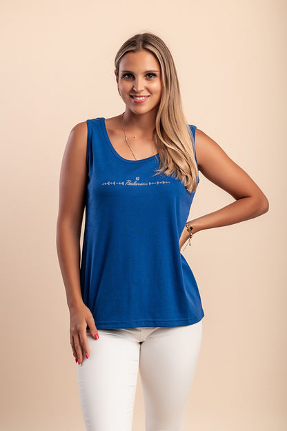 Top senza maniche in cotone, blu
