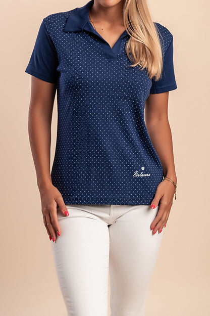 T-shirt in cotone con colletto, blu