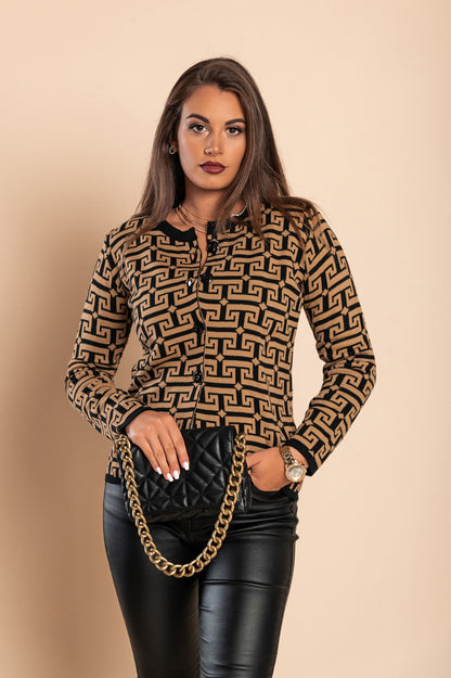 Cardigan in maglia con motivo geometrico e bottoni, nero