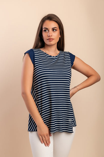 Top con stampa a righe, beige