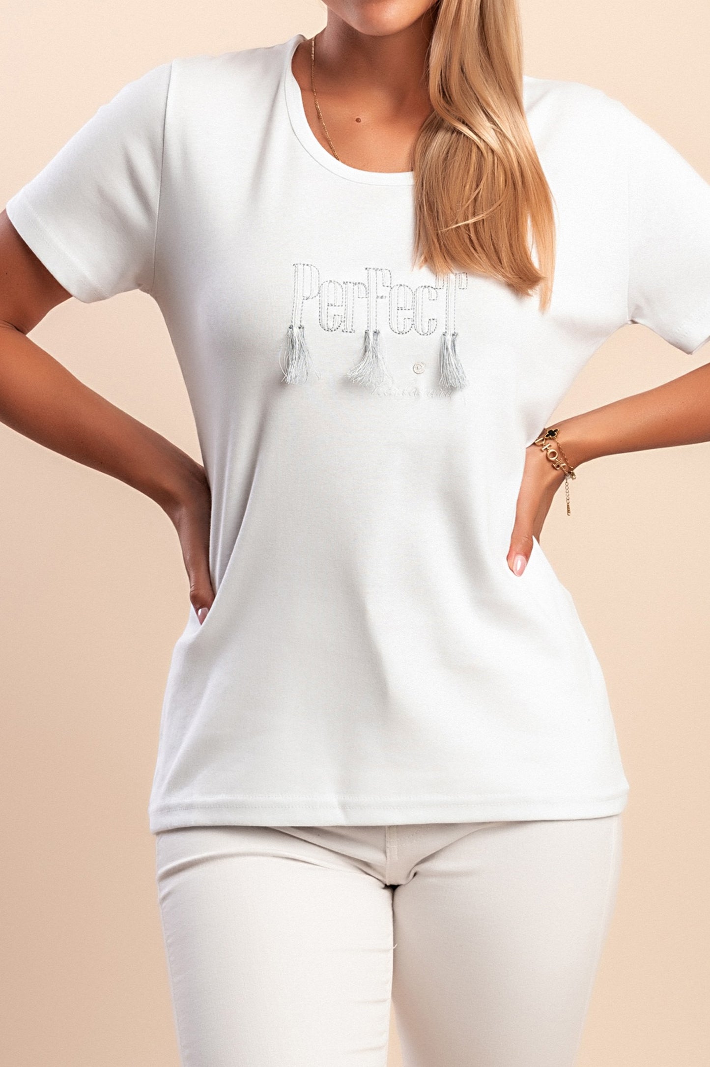 T-shirt in cotone con nappe, bianca