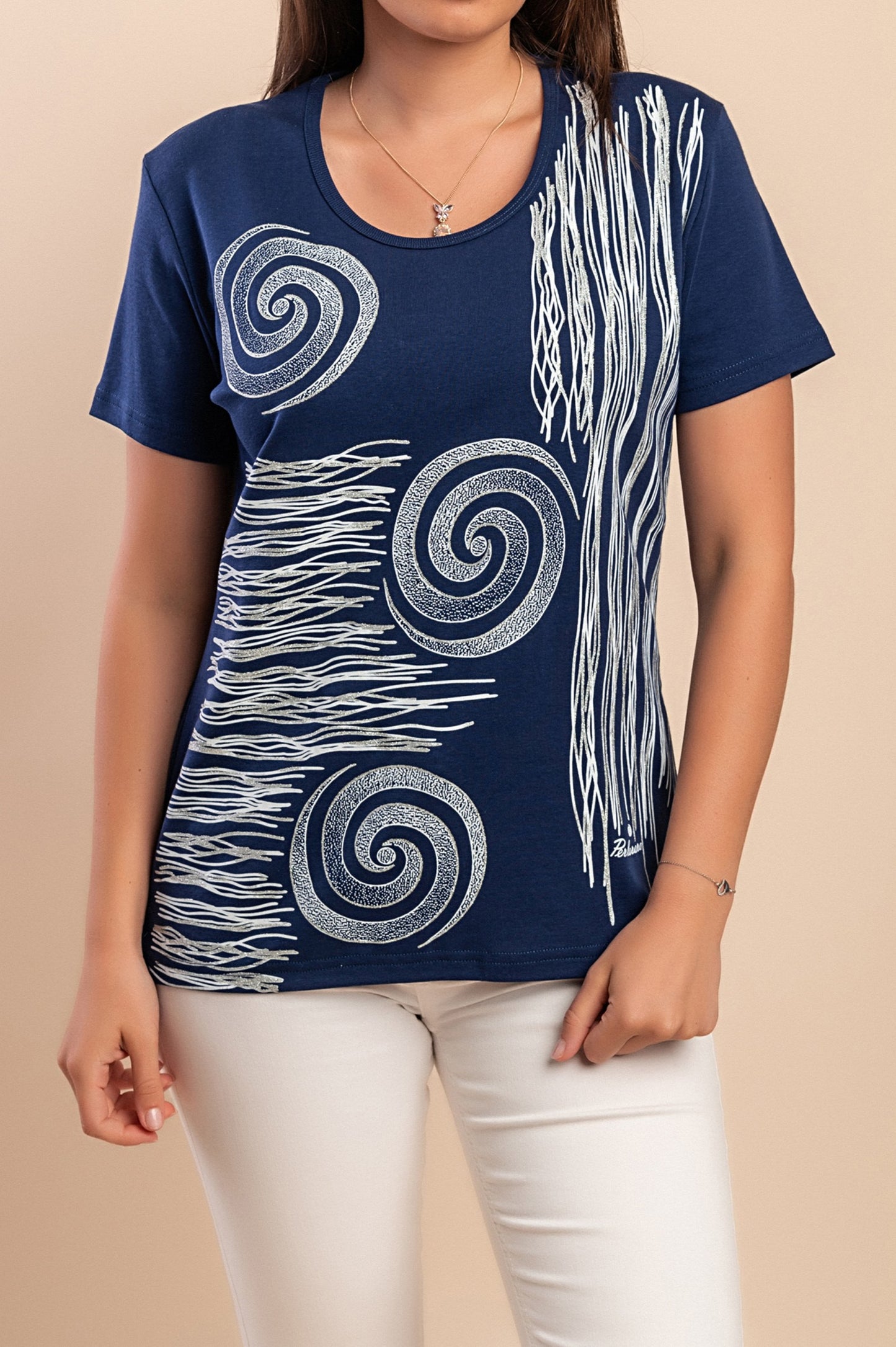 T-shirt in cotone con stampa, blu scuro