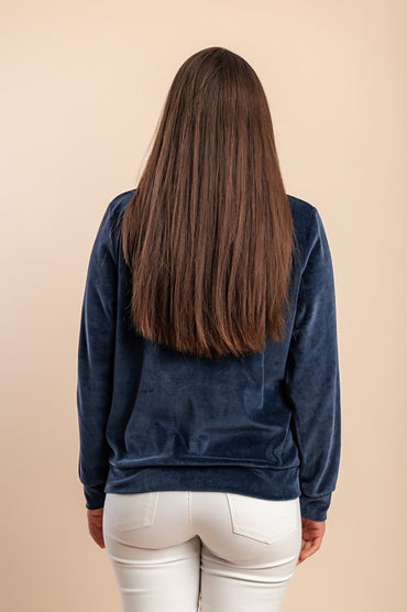 Felpa con zip in cotone e velluto sintetico, blu scuro
