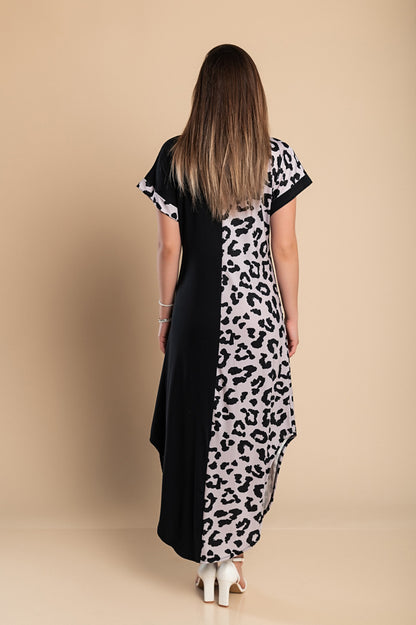 Elegante maxi abito leopardato, nero