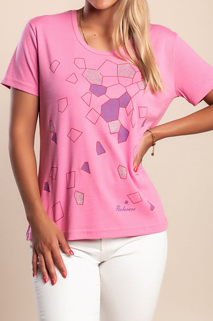 T-shirt in cotone con stampa, rosa
