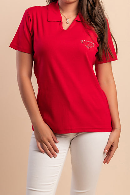 T-shirt in cotone con colletto, viola