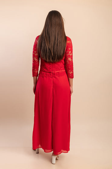 Elegante abito lungo con pizzo, rosso