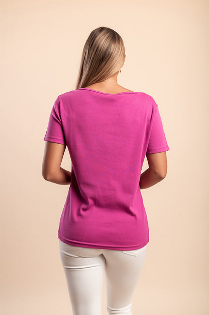 T-shirt in cotone con scollo tondo, gialla