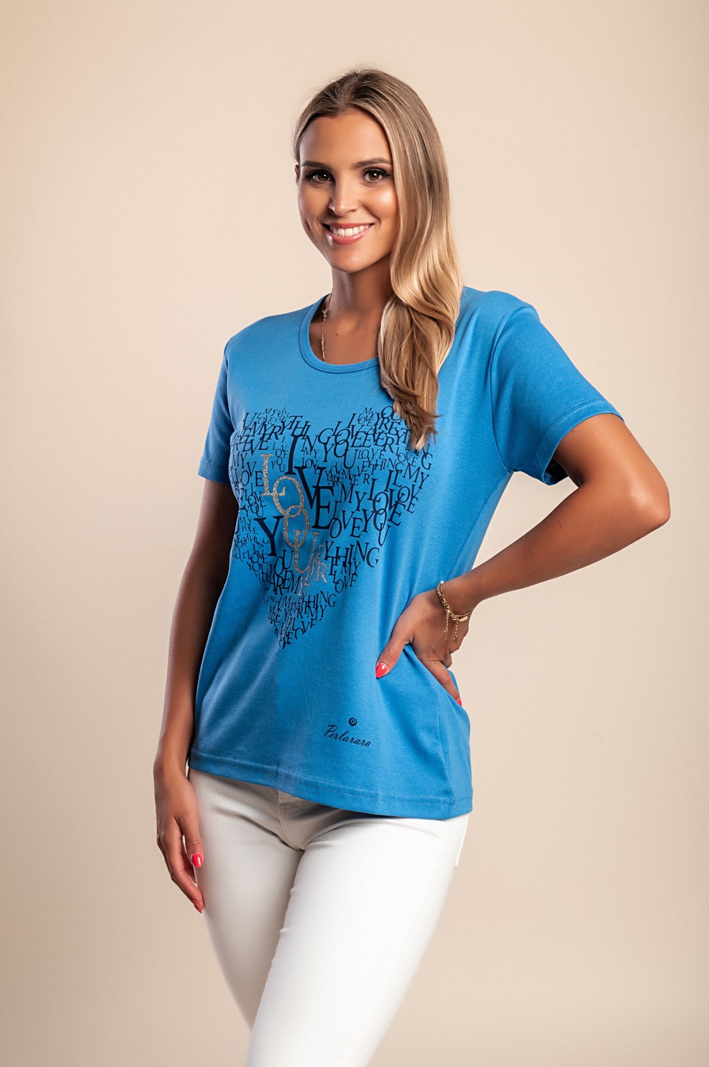 T-shirt in cotone con stampa, blu
