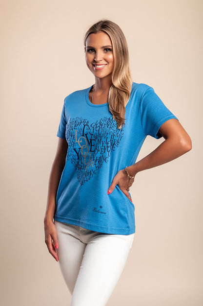 T-shirt in cotone con stampa, blu