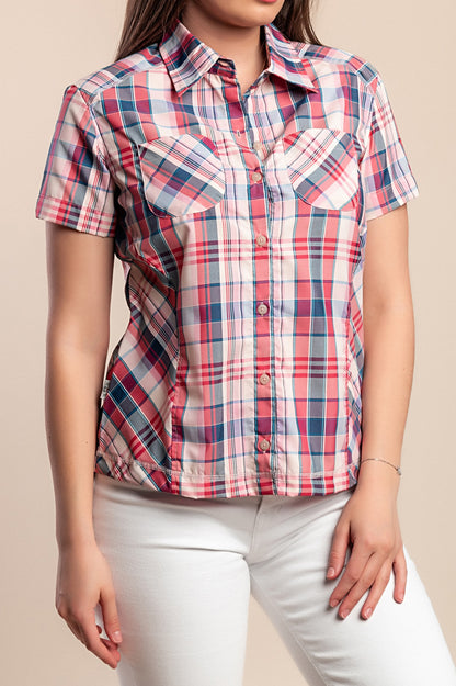Camicia a maniche corte con stampa a quadri, rosa