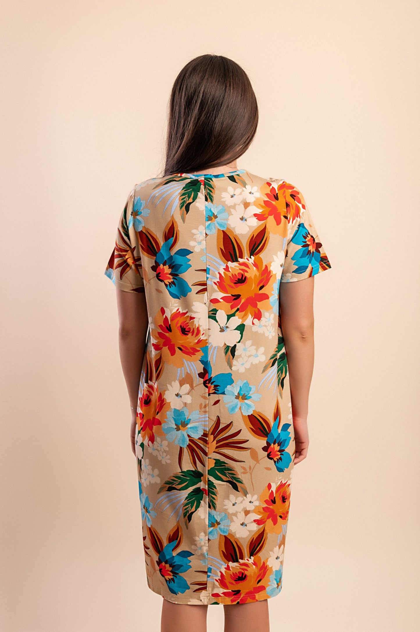 Abito midi con stampa, arancione