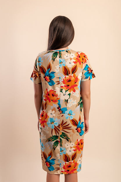 Abito midi con stampa, arancione