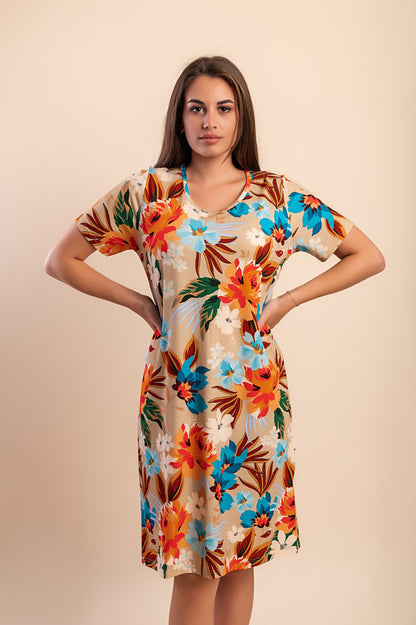 Abito midi con stampa, arancione