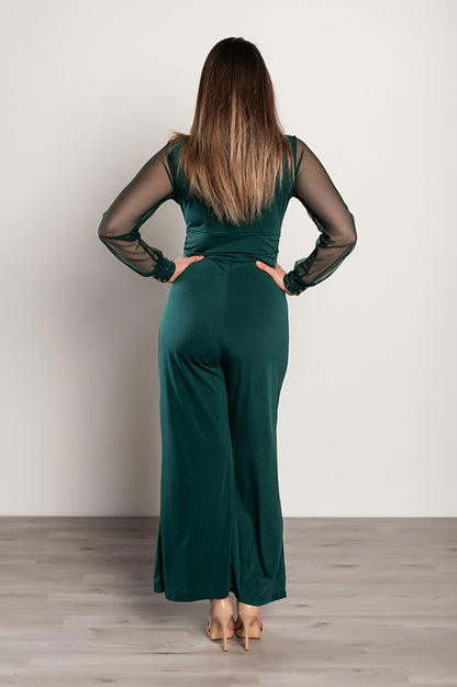 JUMPSUIT ELEGANTE CON SCOLLO A "V" E MANICHE TRASPARENTI CON RIVETTI GEORGINA, NERO