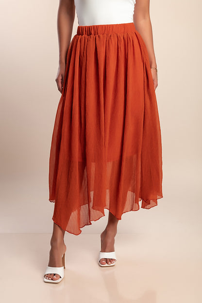 Gonna midi con elastico in vita, mattone