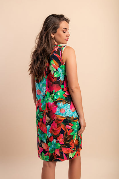 Abito midi con stampa floreale, rosso