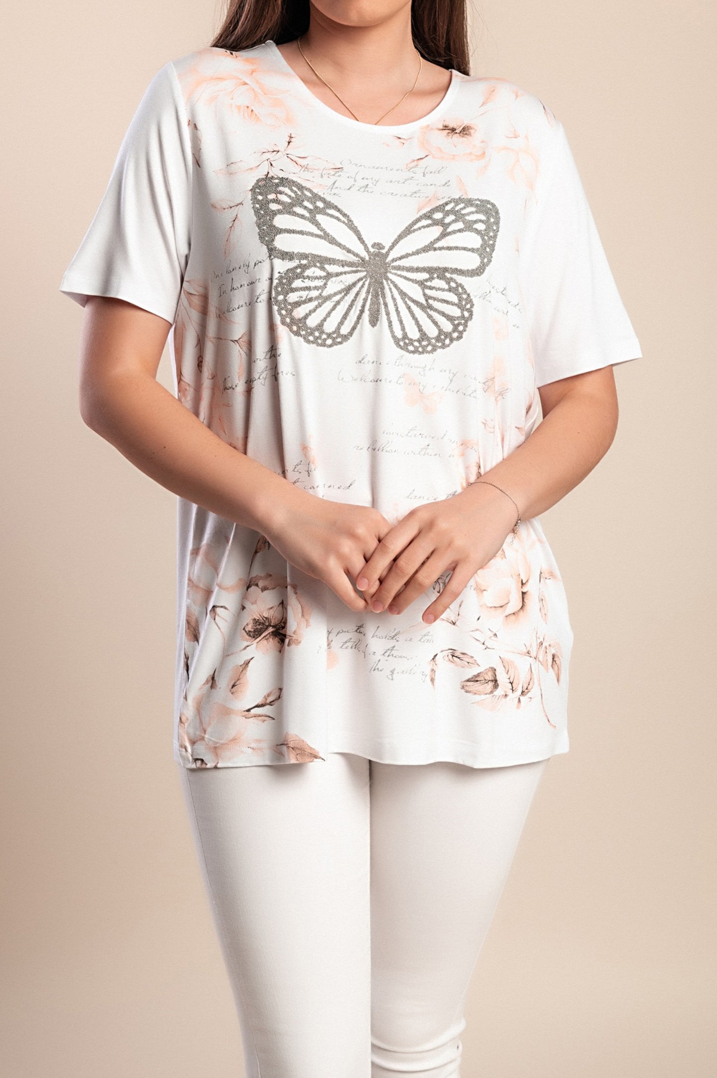 T-shirt stampata taglie forti, bianca