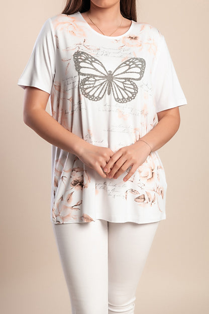 T-shirt stampata taglie forti, bianca