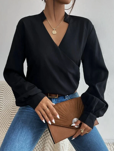 Camicia elegante scollo a V incrociato Belucca, nera