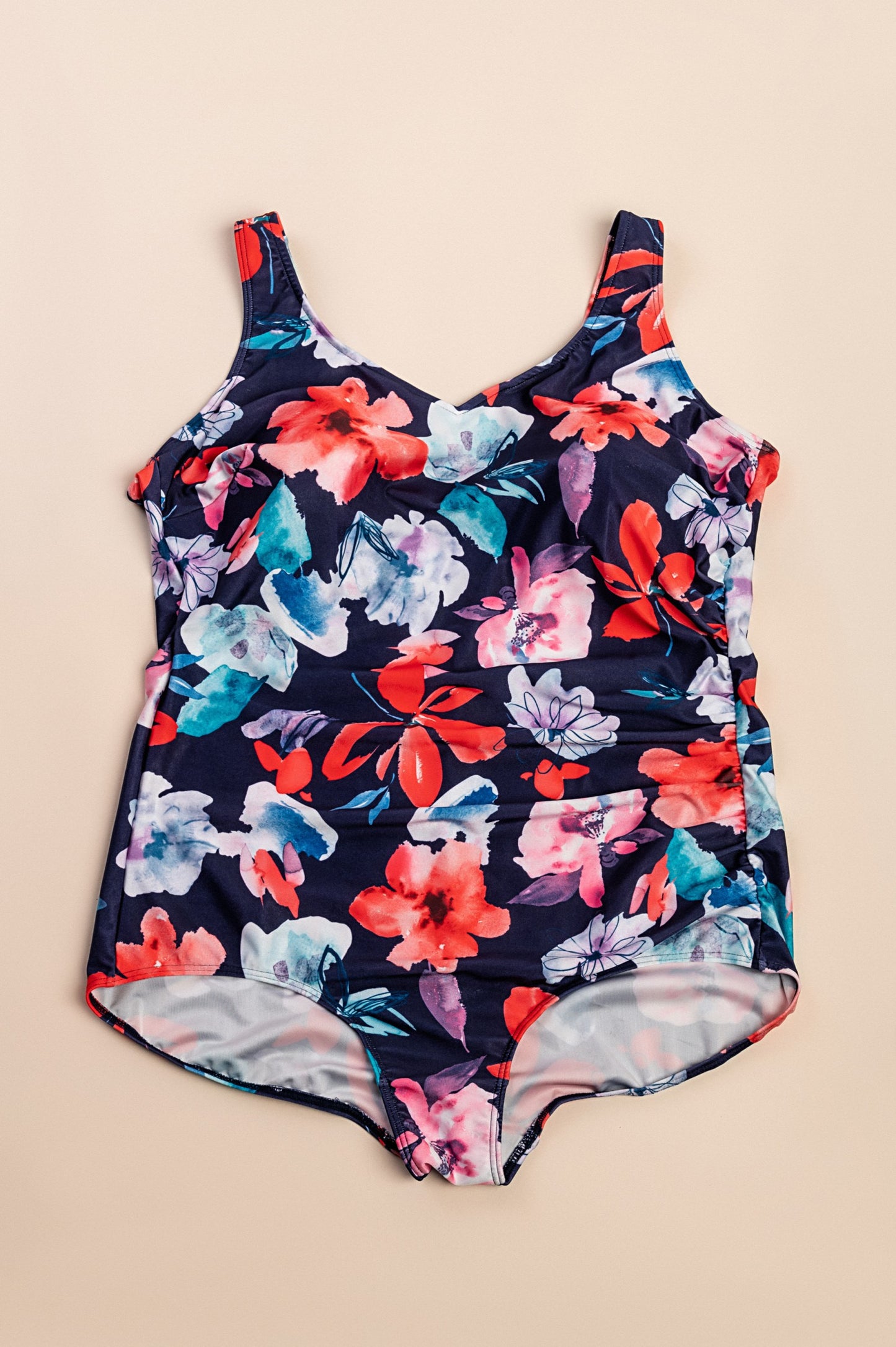 Costume da bagno taglie forti con stampa floreale, blu scuro