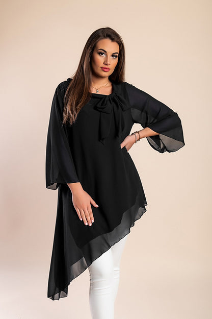 Elegante tunica in tessuto semitrasparente con fiocco decorativo  Ginette, verde scuro