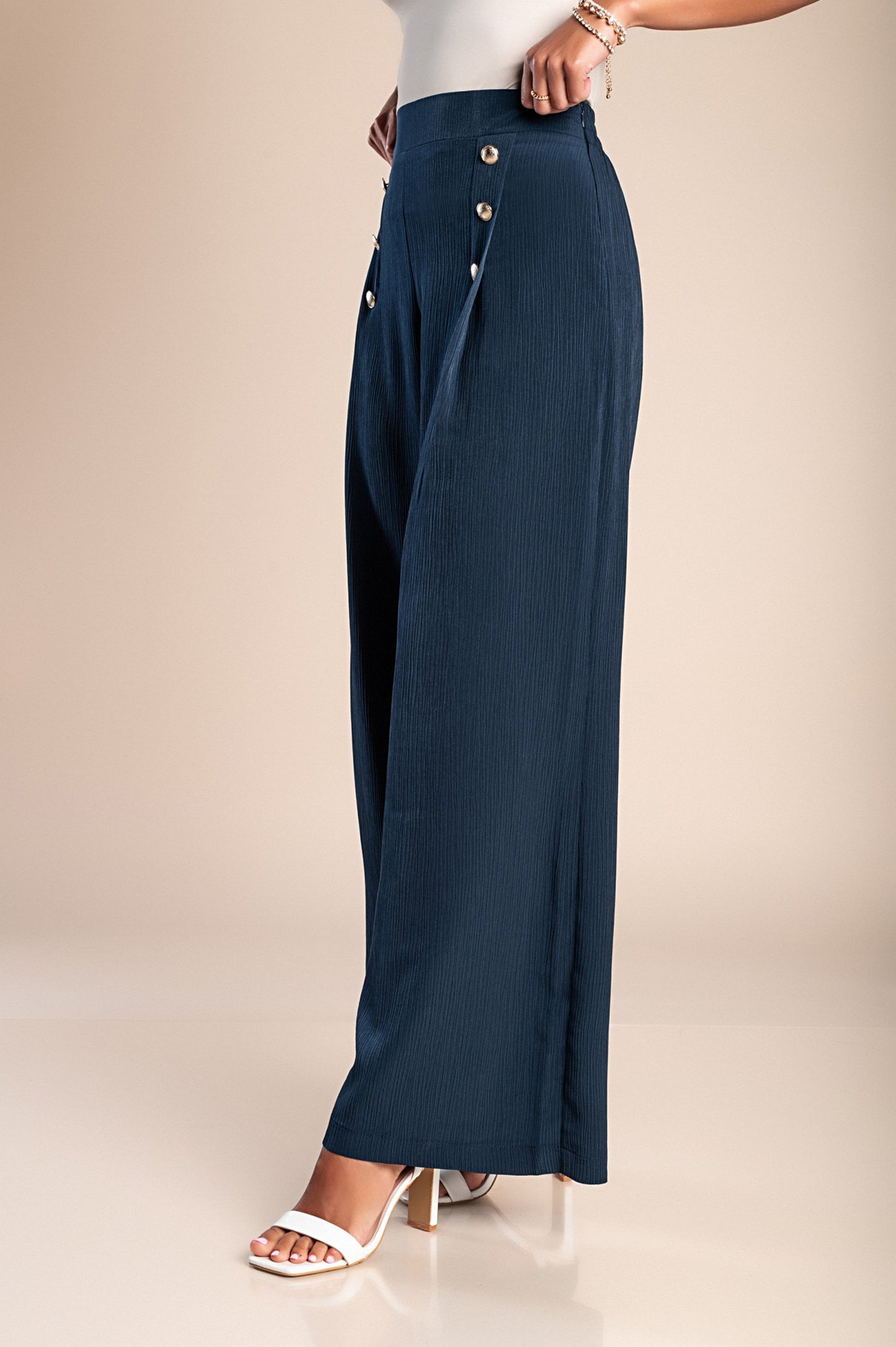 Pantaloni lunghi eleganti con bottoni, neri.