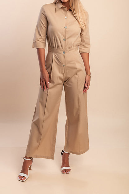 Tuta in cotone con bottoni, beige