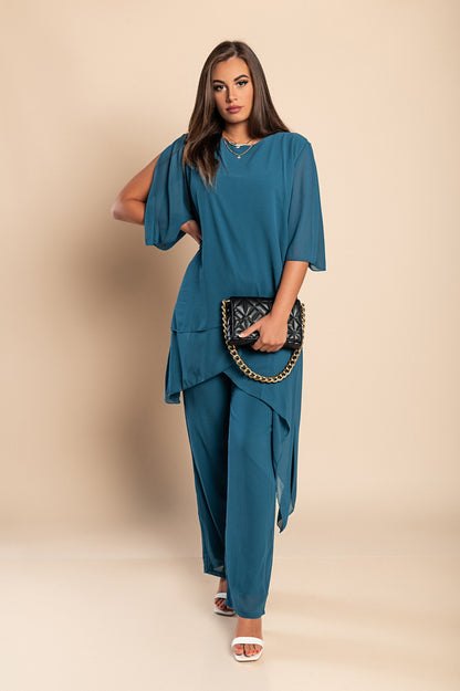 Set di elegante tunica traslucida e pantaloni lunghi  Claudette, neri