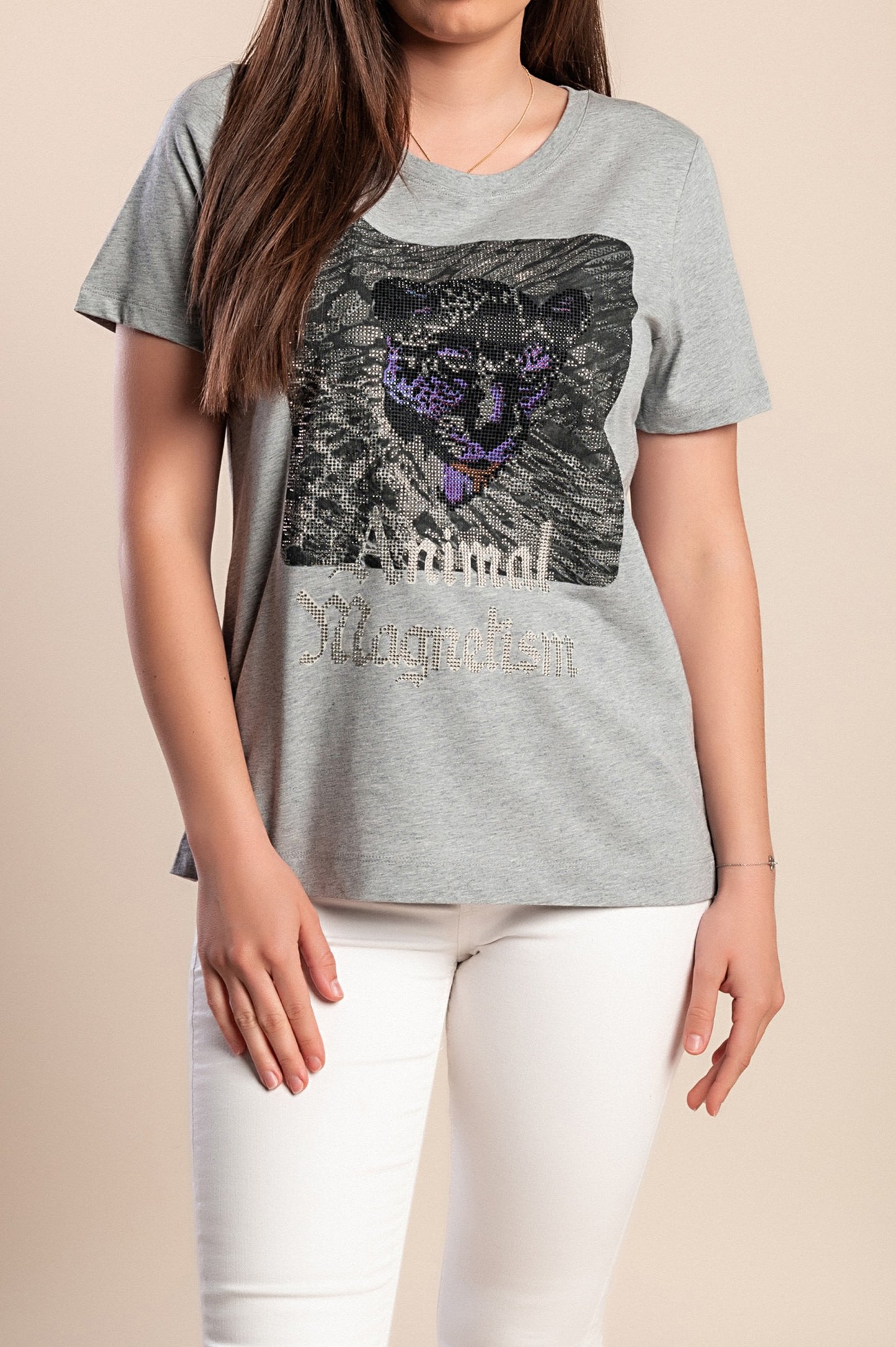 T-shirt in cotone taglie forti con stampa, grigia