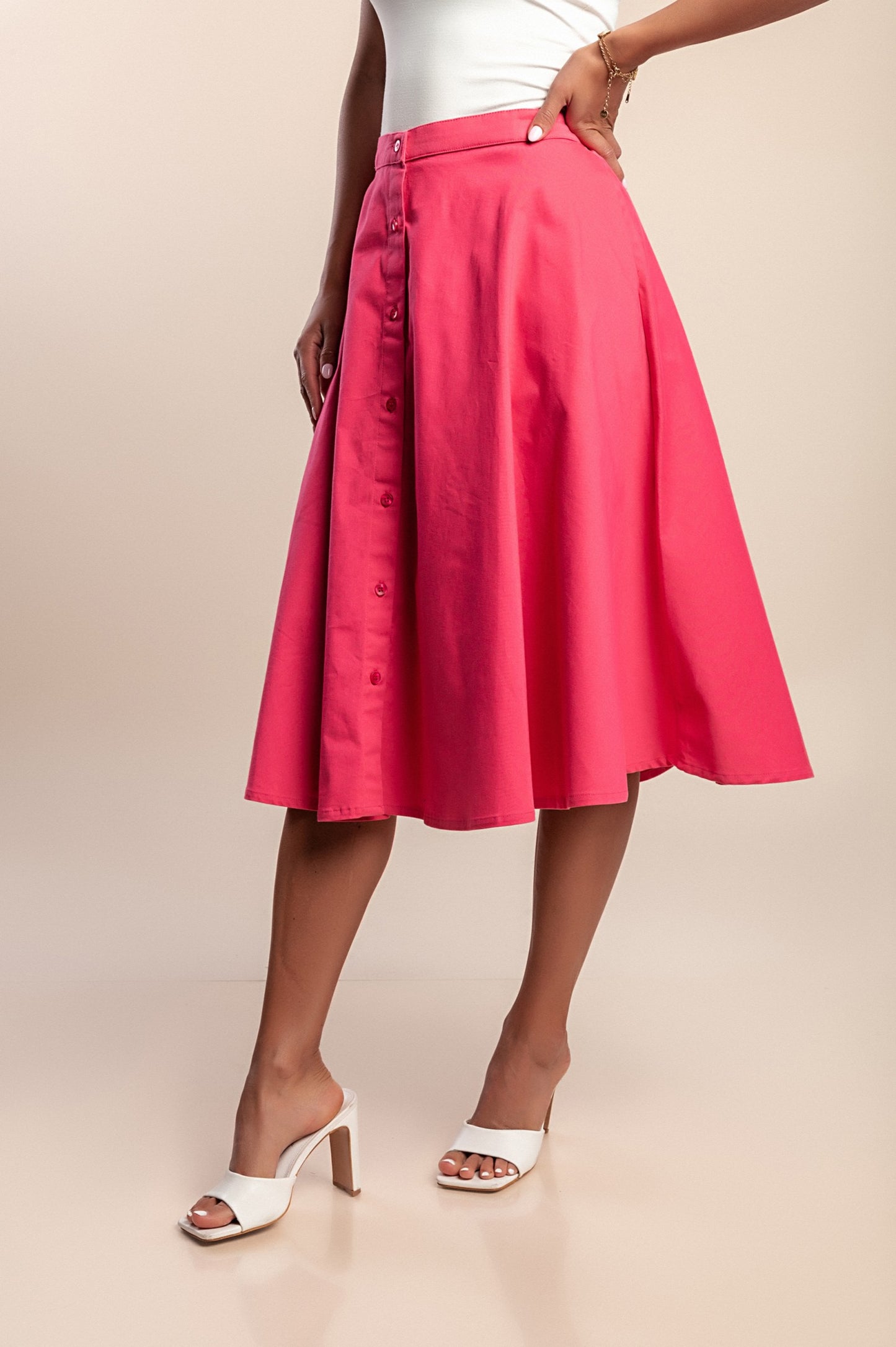 Gonna in cotone con bottoni, rosa