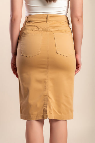 Gonna midi in cotone, beige