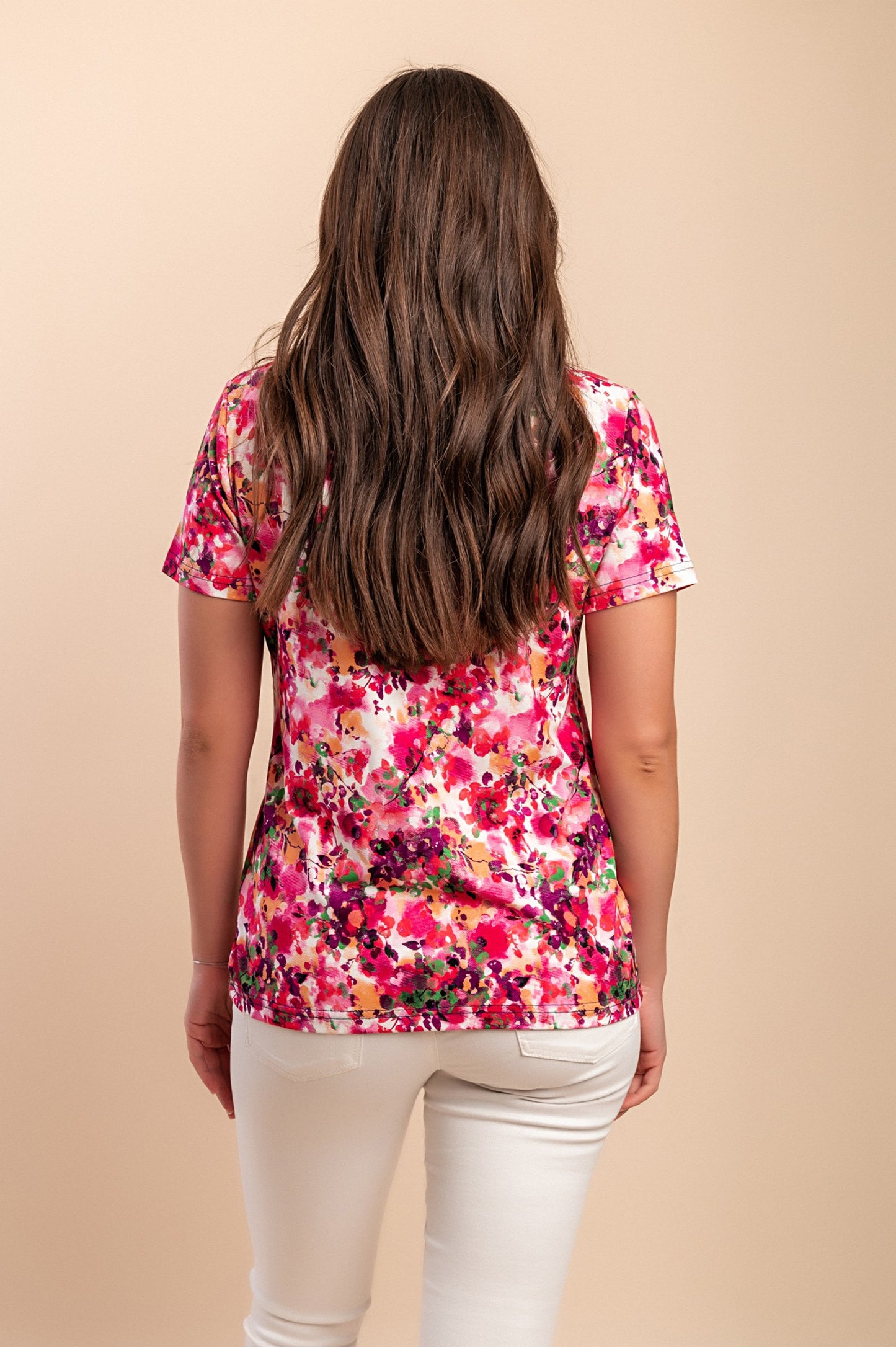 T-shirt con stampa floreale, rosa