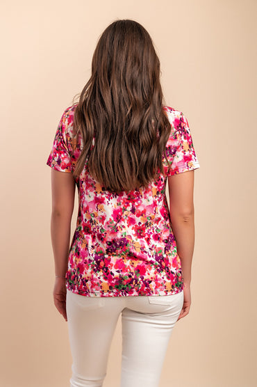 T-shirt con stampa floreale, rosa
