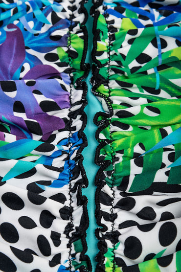 Costume da bagno stampato taglie forti, blu